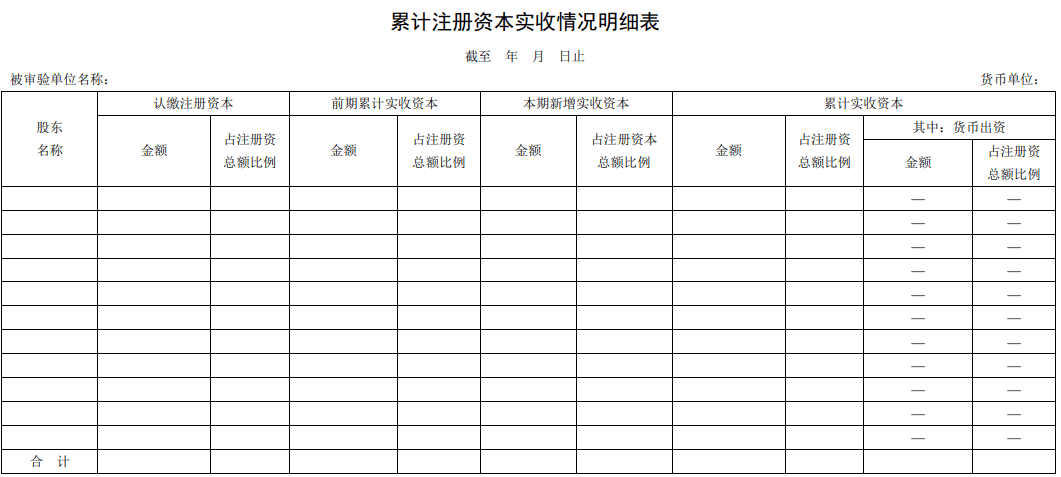 累计注册资本实收情况明细表